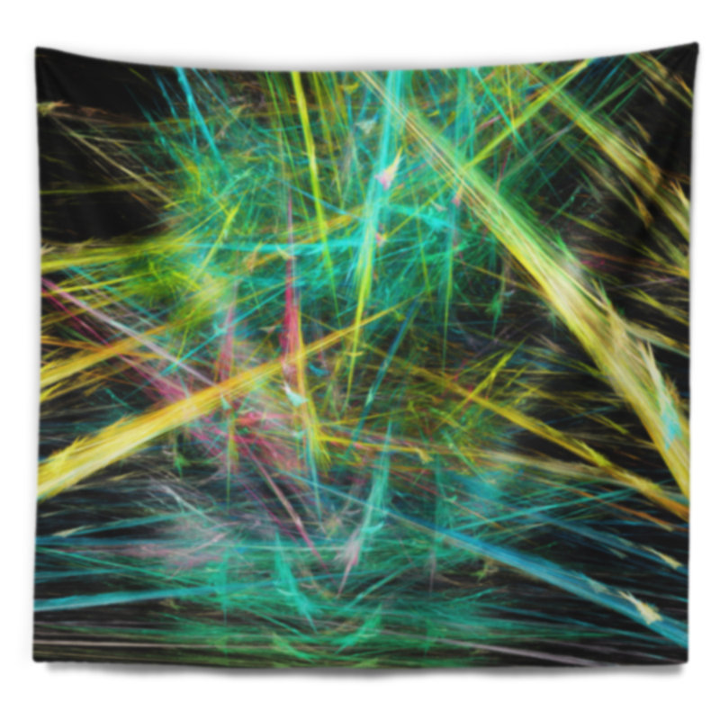 Tapisserie abstraite à motif fractal magique vert-jaune, H 68 po x l 80 po