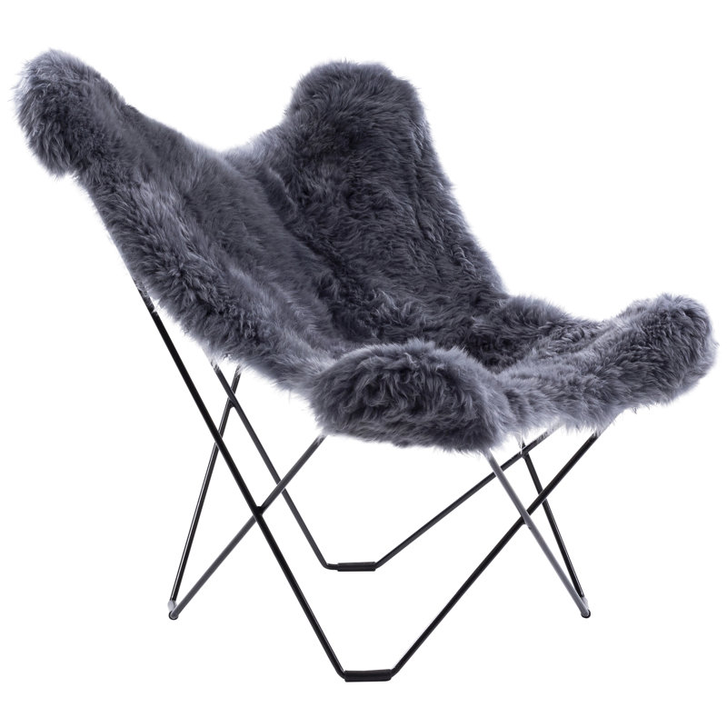 Fauteuil papillon en peau de mouton, Gris