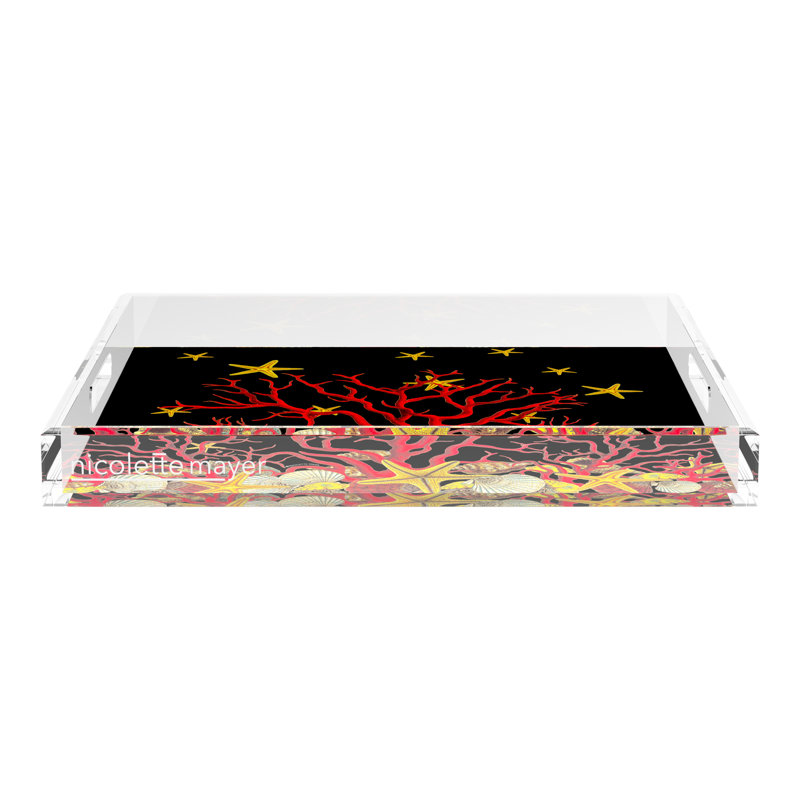 Coral Reef Acrylic Square Decorative Tray, Solid Black, 18"W x 18"D x 2"H