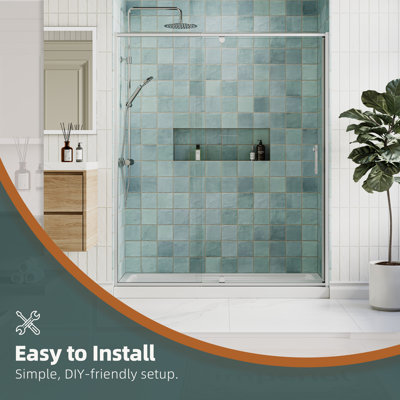 Porte de douche pivotante semi-sans cadre 44 x 48 po x H 71 po avec verre trempé transparent de 1/4 po (6 mm)