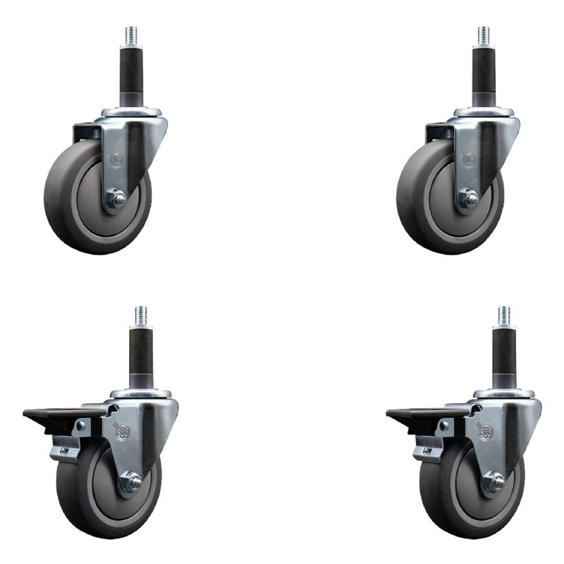 Ensemble de roulettes extensibles en caoutchouc thermoplastique pivotant sur roues 1 pouce 2 freins SCC