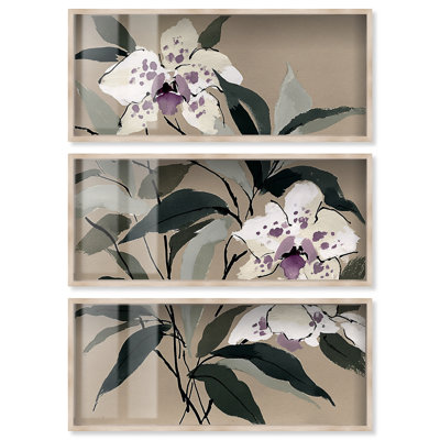 Ensemble de 3 impressions sous-cadre « Orchidées violettes II » par Art Remedy, motif floral pour la cuisine