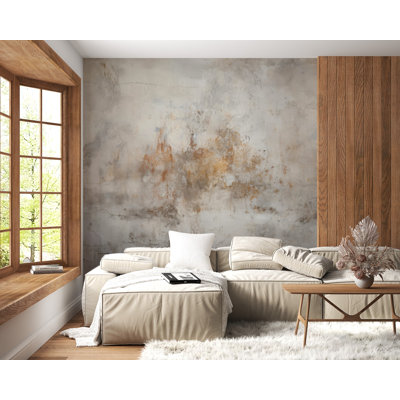 Earth Tone Concrete Wall Mural | Rustic Textured Plaster Wallpaper | Non-Woven or Peel and Stick
