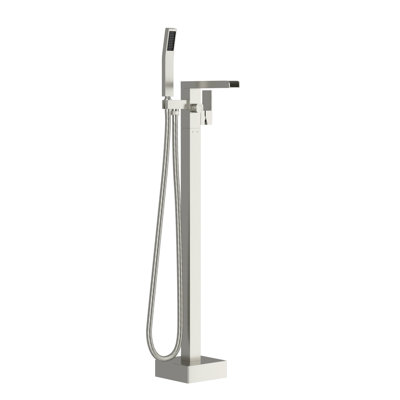 Freestanding Waterfall Bathroom Faucet, 360° Swivel Spout And Hand Shower, Dual Temperature, Brushed Nickel Brass Faucet With Tub Detachable Handheld, Rotatable, Temperature Control,