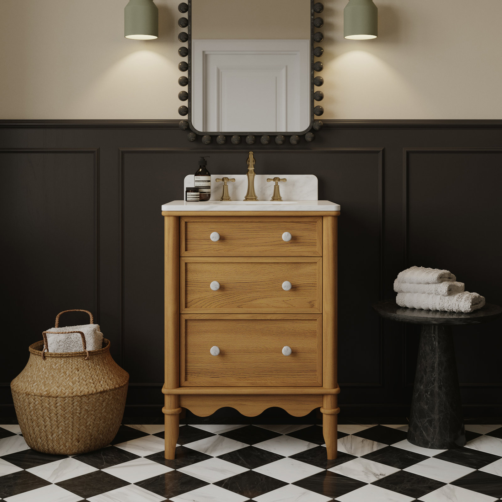 Juliette Bathroom Vanity, Enhanced Natural Oak, 34" H x	24" W x	20" D