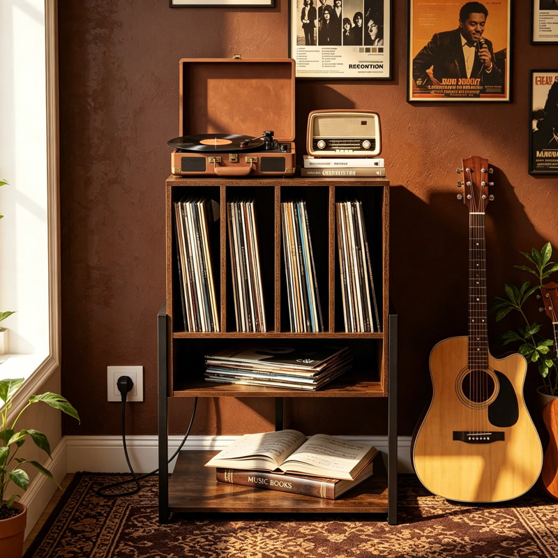 76.5cm H Media Shelves, Brown & Black