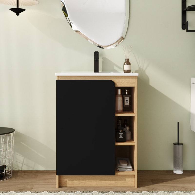 24 inch Freestanding Single Bathroom Vanity with Ceramic Top