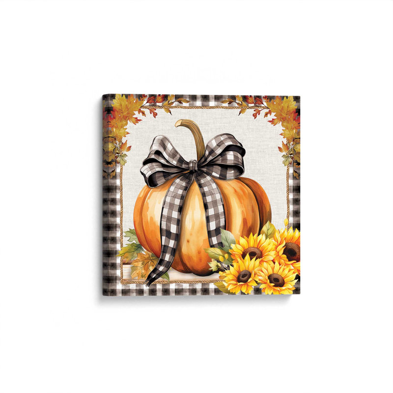 «Fall Ribbon Pumpkin» par Nicole DeCamp, reproduction d'art, L 12 po x H 12 po, Ne s’applique pas, Toile tendue