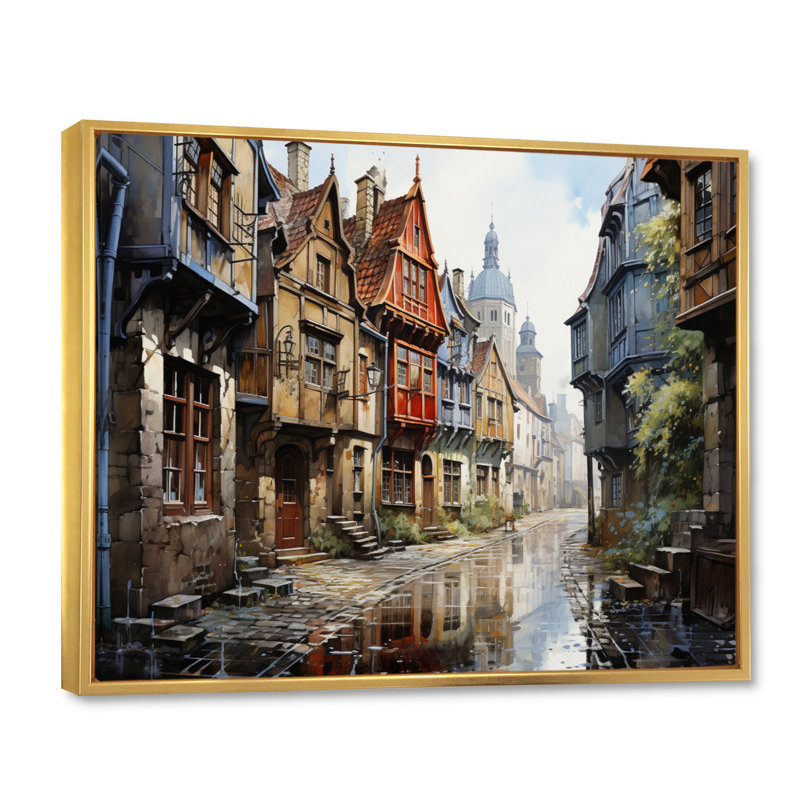 «Danemark Old Town Alley I», reproduction sur toile, H 34 po x l 44 po x P 1,5 po, Cadre flottant doré