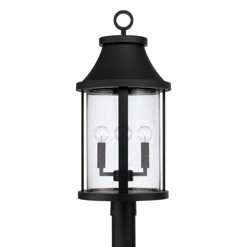Lanterne cylindrique d'extérieur à 4 lumières de 15,50 po x H 20,75 po en noir avec verre bullé