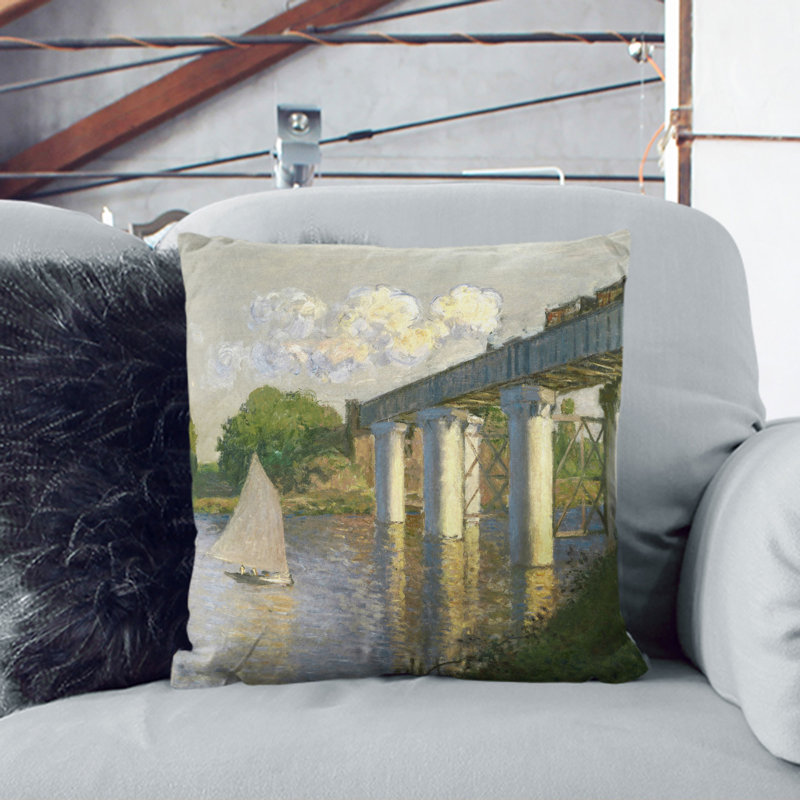 Railroad Bridge, Argenteuil Square Throw Cushion, 40cm H x 40cm W x 15cm D, Stone