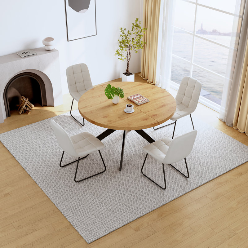 46.4" Round Table Set Of 4 , Modern Kitchen Table Set, Mdf Dining Table With Dining Chairs, White