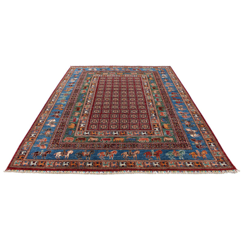 Tapis traditionnel rouge et bleu 7 x 10 7 po Anatolian