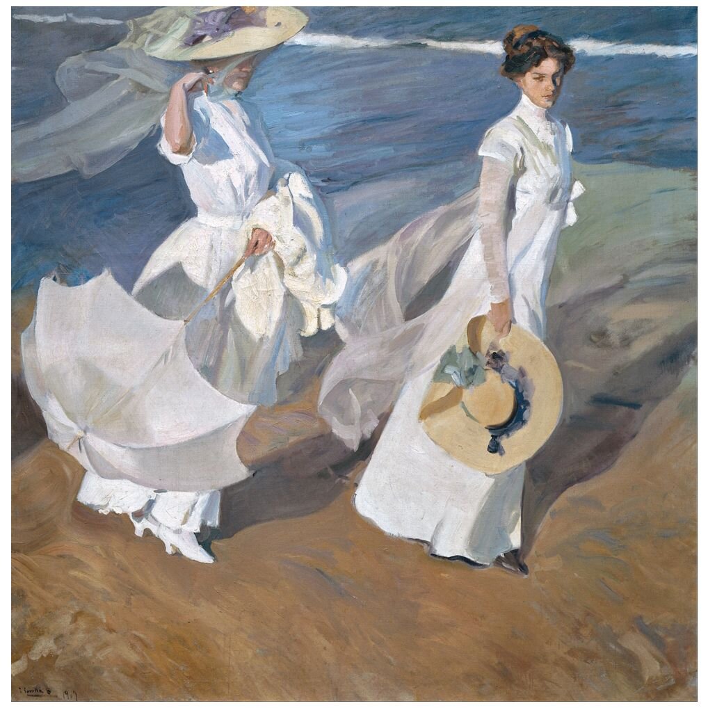 Gerahmtes Leinwandbild Strolling Along the Seashore von Joaquín Sorolla