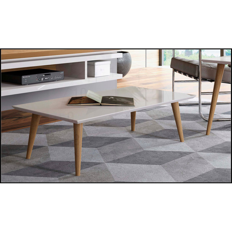 Table basse Utopia de 17,52 pouces de hauteur avec pieds évasés blanc cassé et érable, Blanc cassé