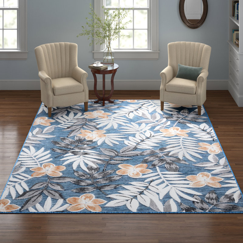 Strinko Floral Blue/Gray Indoor / Outdoor Area Indoor/Outdoor Area Rug, Rectangle 8' x 10'