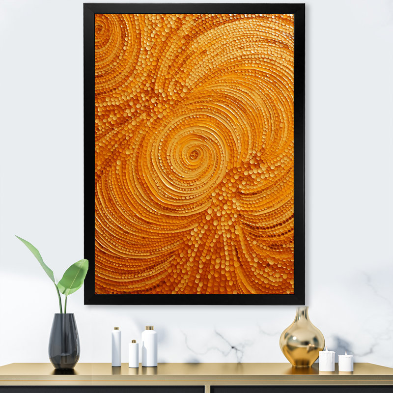 «Abstract Orange Swirl Collages VII», art mural abstrait, Cadre simple noir, H 20 po x l 12 po x P 1 po