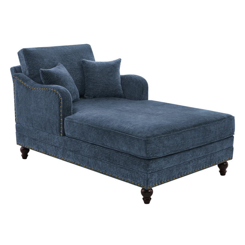 Chaise longue rembourrée avec dossier réglable Aglaea, Chenille bleu foncé
