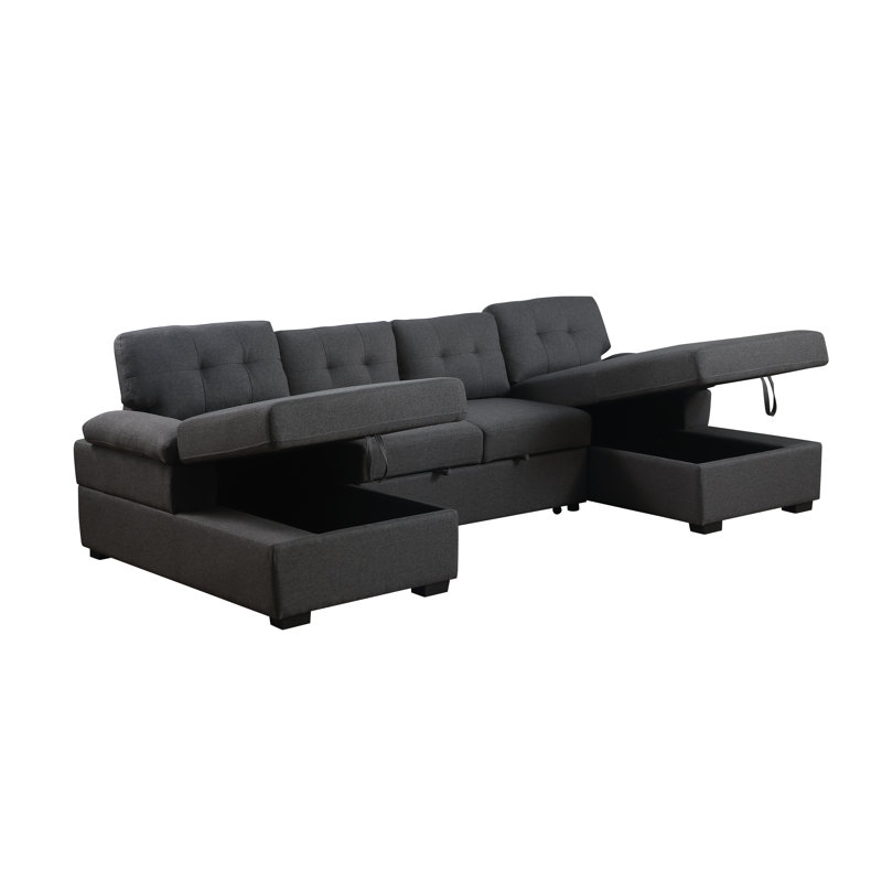 Canapé-lit modulaire rembourré et méridienne Micia, 100 % polyester gris foncé