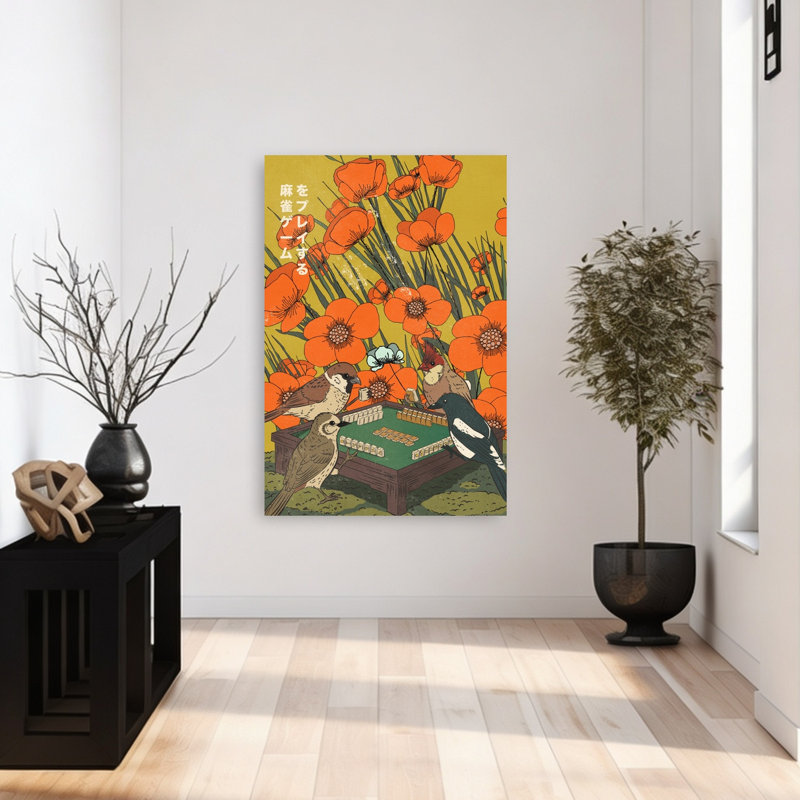 Oiseaux jouant au mahjong, 48" H x 32" W