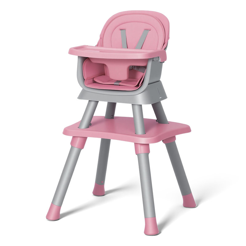 8 in 1 Baby High Chair, Coverts to Dining Booster Seat, Removable Tray & Double Seat Cover, Easy to Wipe, Gray, Pink