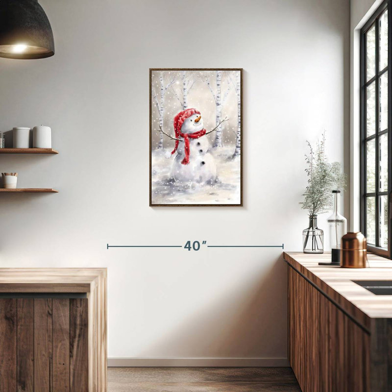 Bonhomme de neige en bois, Cadre flottant noyer, 21 po x 31 po