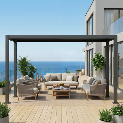 Pergola moderne en aluminium 10 'x 13' à persiennes, pavillon rigide avec système de toit réglable, structure extérieure antirouille pour patio