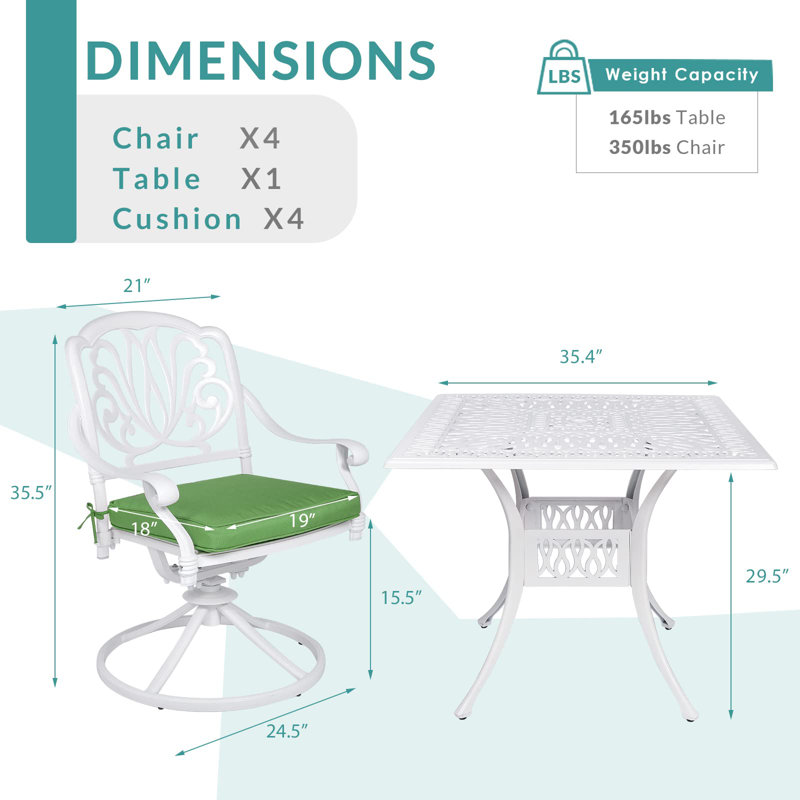 4 - Person Patio Dining Set with Square Table , Cushions Included