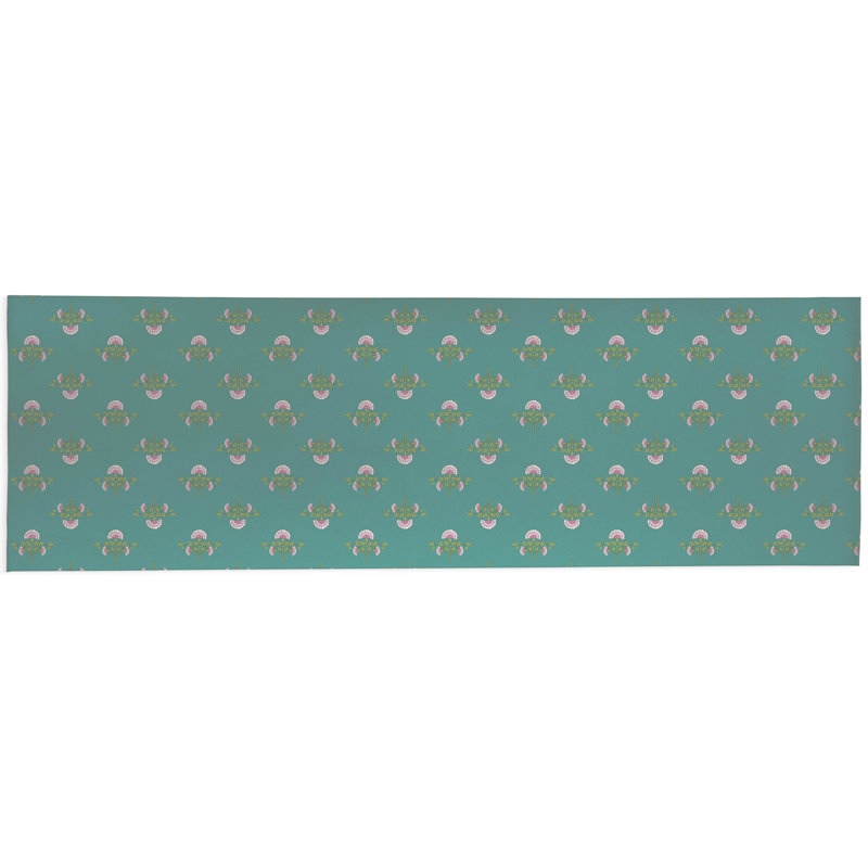 Flora Decorative Outdoor Rug, Teal, Runner 2'6" x 8'