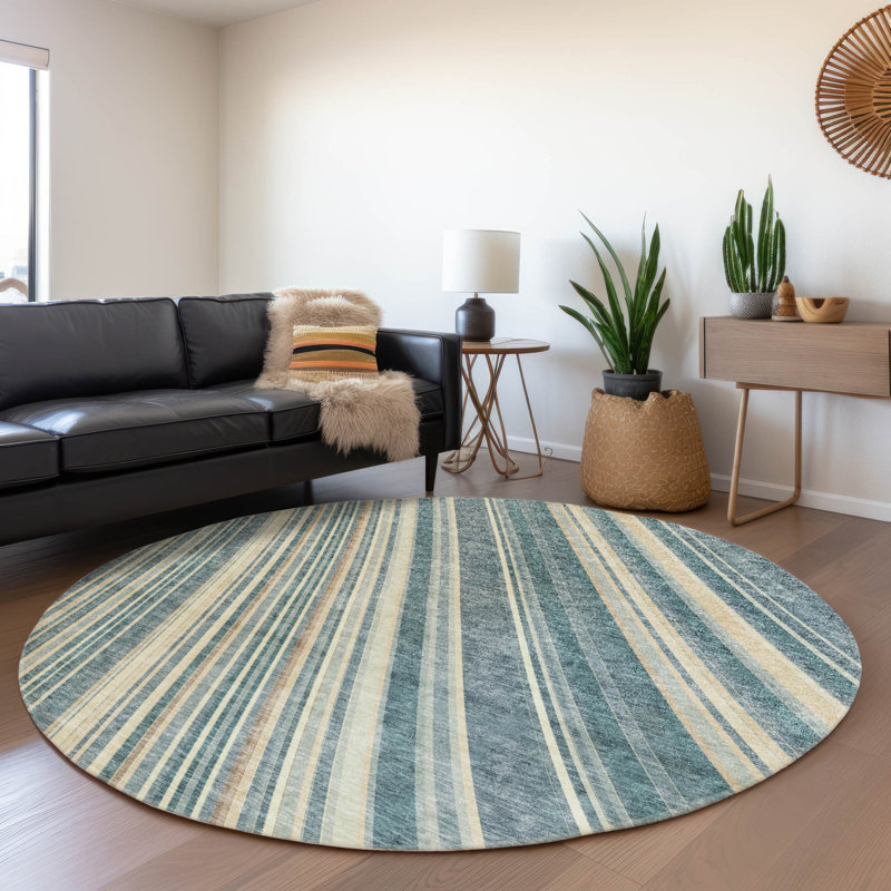 Chayden Washable Striped Indoor / Outdoor Rug, Round 8'