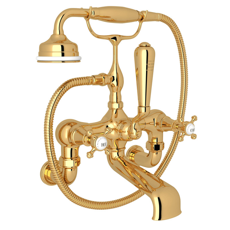 Georgian Era™ Exposed Wall Mount Tub Filler, English Gold, Cross Handle