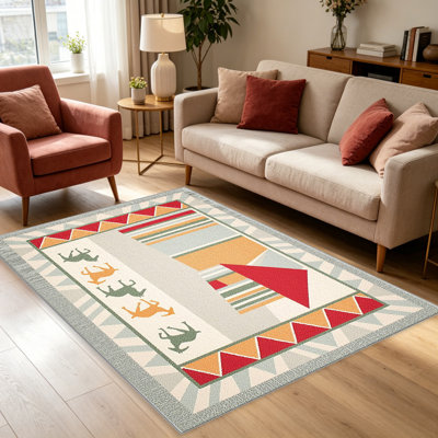 Tapis rouge crème et orange pour le salon, doux et confortable, convient à toutes les saisons, facile à entretenir, tapis de sol intérieur lavable à la machine, sous la table de ferme convenant à la chambre à coucher, à la salle à manger, au bureau, au balcon, au patio