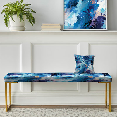 Blue Celestial Aura Camouflage - Abstract Upholstered Gold Bench