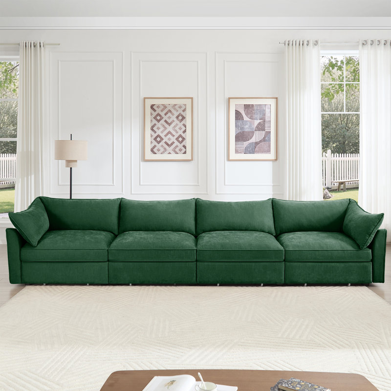 Canapé modulaire en chenille, Chenille verte