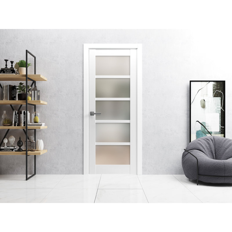 Porte française unie à l'intérieur | Quadro 4002 avec verre givré | Poignée simple à panneau régulier | Portes de salle de bain robustes givrées
