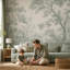 Toile Landscape Wallpaper Sage Green Removable Trees And Foliage Wall Decor-129446328-129446331