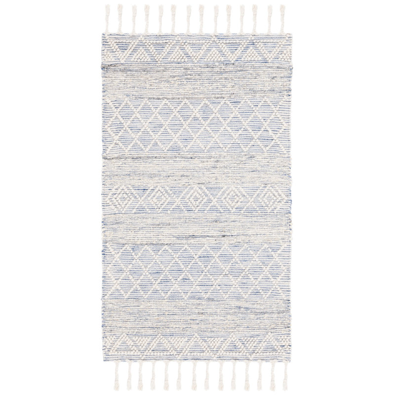 Antwoin Hand Woven Wool/Cotton Geometric Rug in Blue/Ivory, Rectangle 3' x 5'