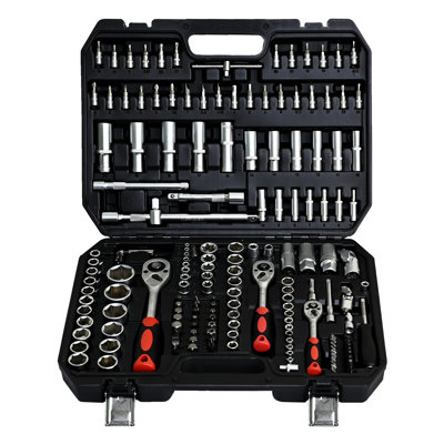 Socket And Ratchet Wrench Tool , 171Pcs Black Carbon Steel Tools In Toolbox, For Home Repair, With Lock, Mechanics Homeowners Use,