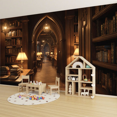 Peel and Stick Wallpaper Cinematic an Ancient Library Ribbed Vault Ceiling Wall Murals 69"H x 96"W Removable PVC Wall Paper Self-Adhesive Wall Decor for Bedroom Living Room Home Office