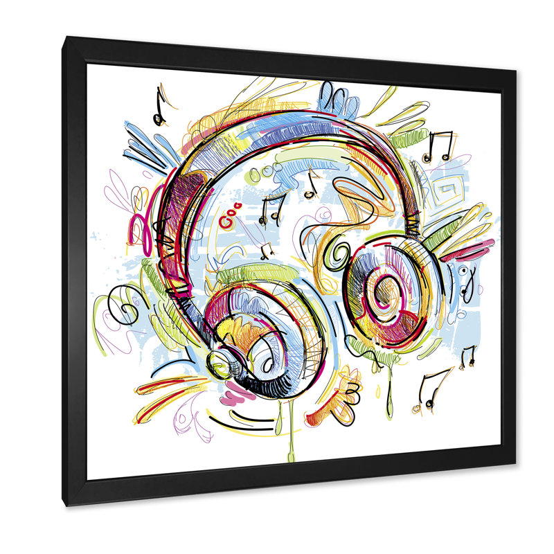 Reproduction d'art sur toile - Casque musical, Cadre photo noir, H 16 po x l 16 po x P 1 po