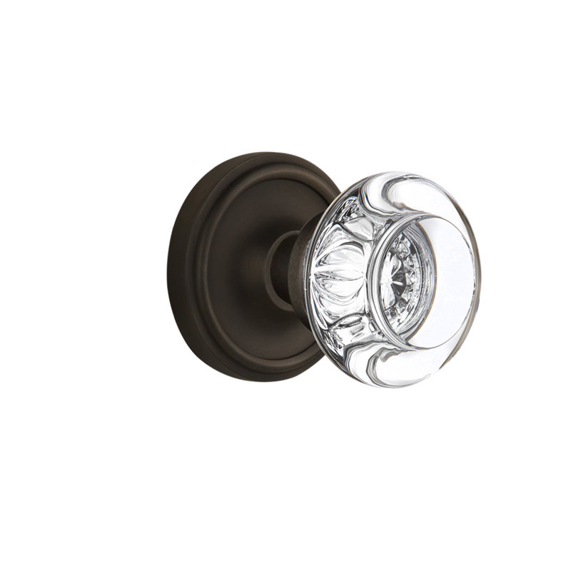 Classic Rosette with Round Clear Crystal Door Knob, Oil-Rubbed Bronze, 2.375"