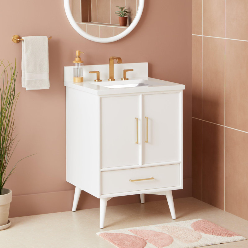 24" Novak Single Bathroom Vanity Set with Rectangular Undermount Sink, 8" Widespread, Arctic White Quartz, White