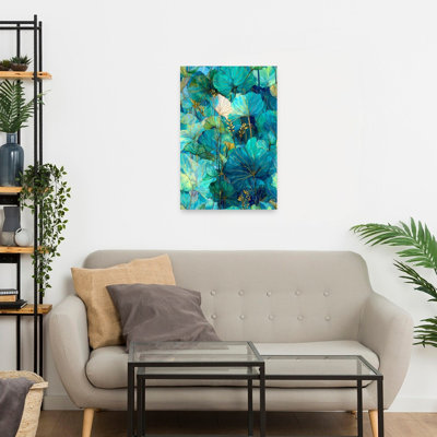 Teal Leaves Abstract Serene Vibrant Nature Plant Wall Art Print