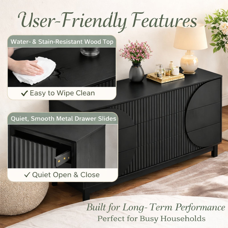 Elegant Design 60"W 6 Drawer Dresser, Carbon Black