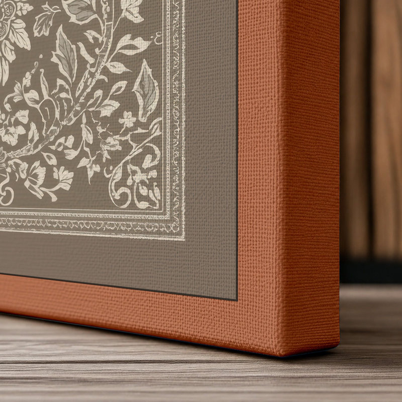 Ornamental Damask Botanical - Wrapped Canvas, 36x24 - 91.4 x 61.0 cm, Terracotta Border