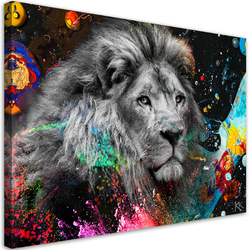 Lion On A Colourful Background - Wrapped Canvas Print