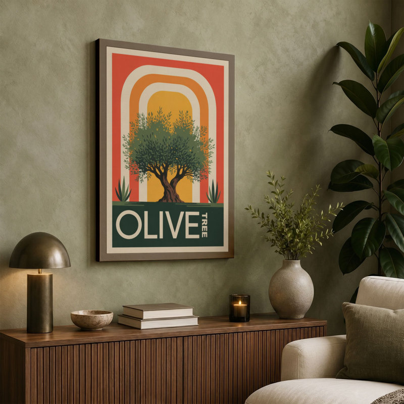 Mediterranean Olive Grove Art Deco - Wrapped Canvas, 18x12 - 45.7 x 30.5 cm, Cream Border