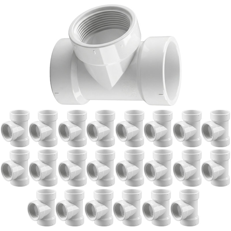 Té 1-1 / 2 en PVC à nettoyage par évacuation en PVC, vidange blanche Hub x Hub x FPT, raccord d'évacuation et d'évacuation avec accès au nettoyage, (paquet de 20)