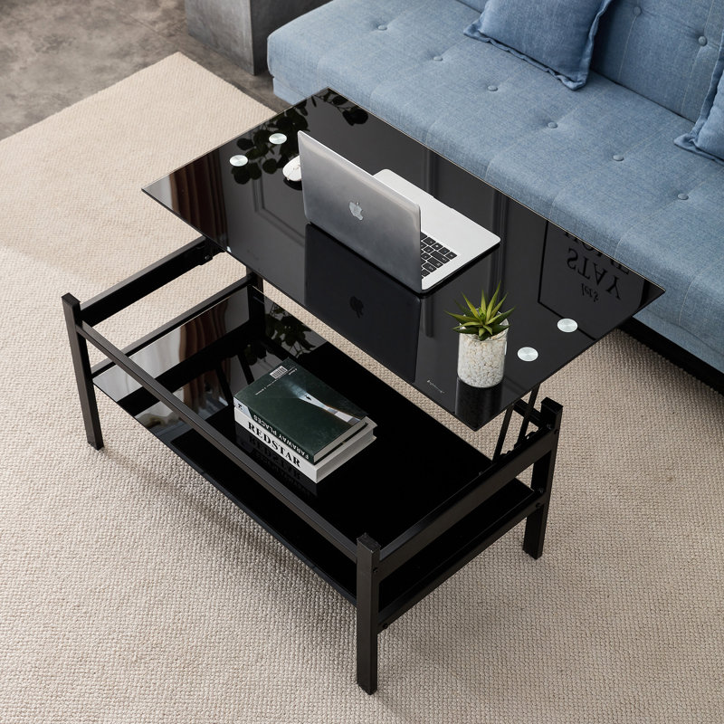 Table basse à plateau relevable en verre