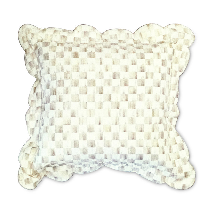 Mocha Check Reversible Scalloped Pillow, Square 20", Ivory/Gray